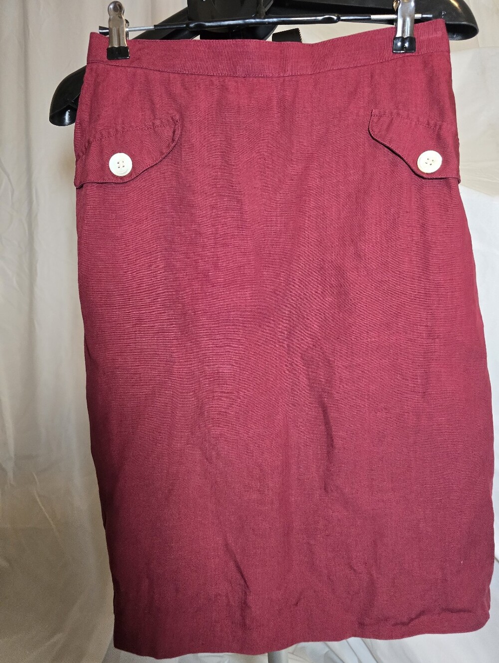Vintage Linen Pencil Skirt in Deep Wine